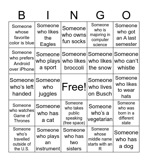 Public Speaking Bingo Card