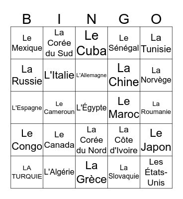 Les pays du monde ECA Bingo Card