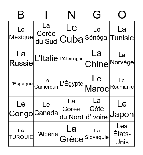 Les pays du monde ECA Bingo Card