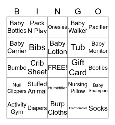 Ashley's Baby Shower Bingo Card