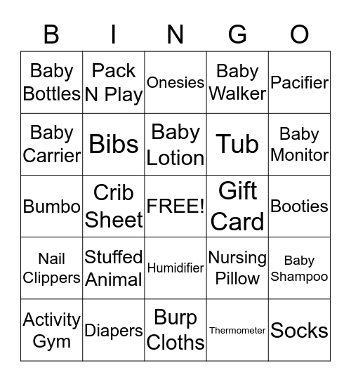 Ashley's Baby Shower Bingo Card