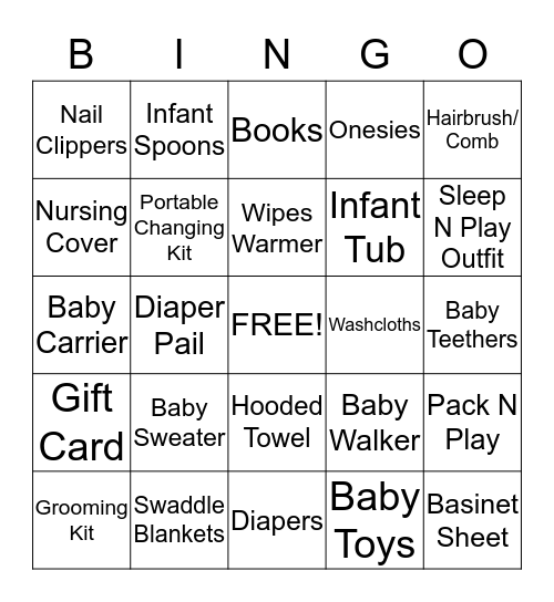 Ashley's Baby Shower Bingo Card