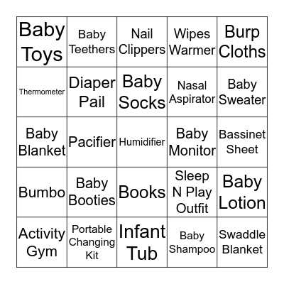 Ashley's Baby Shower Bingo Card