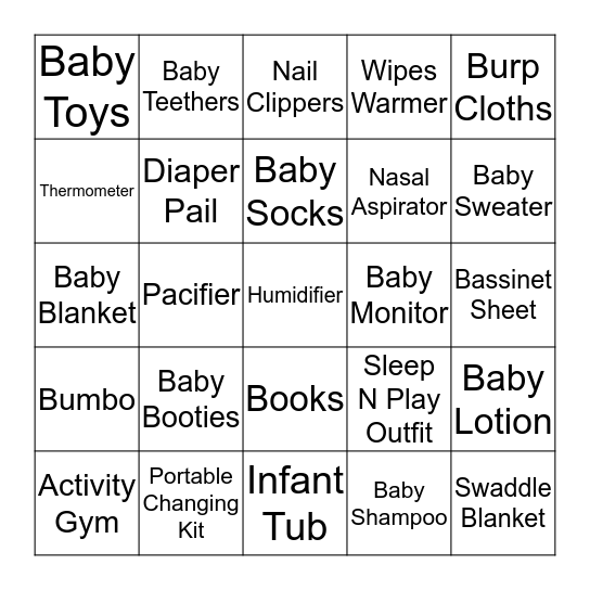 Ashley's Baby Shower Bingo Card