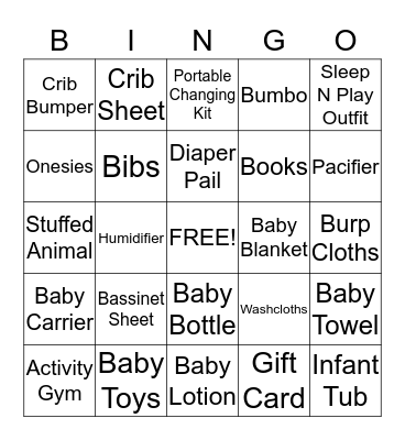 Ashley's Baby Shower Bingo Card