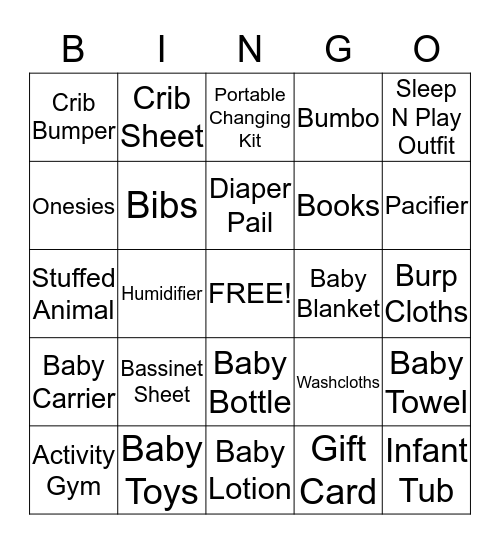 Ashley's Baby Shower Bingo Card