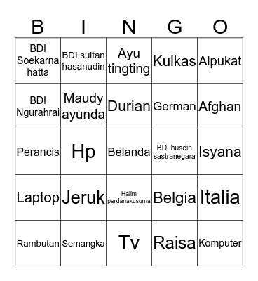 Untitled Bingo Card