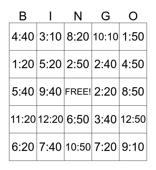 Time II Bingo Card