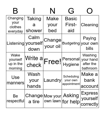 Life Skills Bingo! Bingo Card