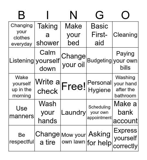 Life Skills Bingo! Bingo Card
