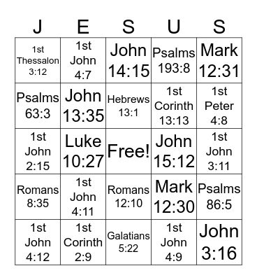 Greater Love Bible Bingo Card
