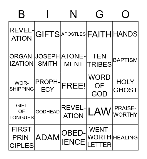 ARTICLES OF FAITH Bingo Card