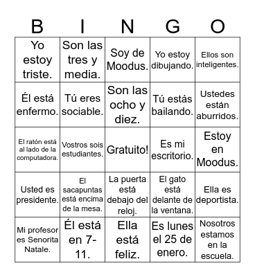 ¿Ser o Estar? Bingo Card