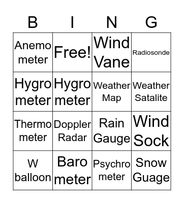 Weather Instruments Bingo Card