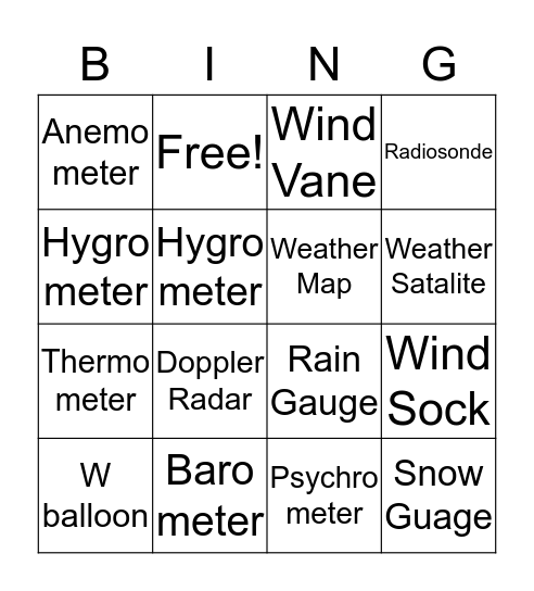 Weather Instruments Bingo Card