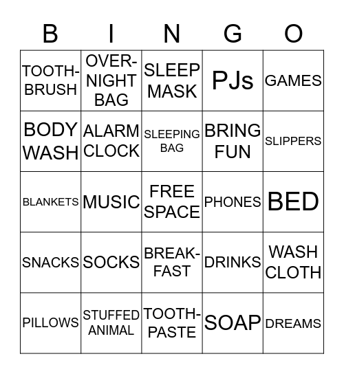 SLEEP-OVER TRIVIA Bingo Card