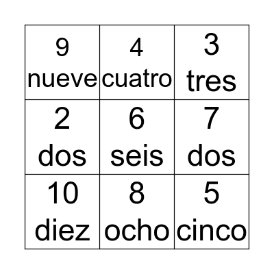 Spanish Bingo Card