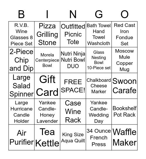 Registry BINGO! Bingo Card