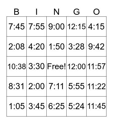 Time Bingo Card