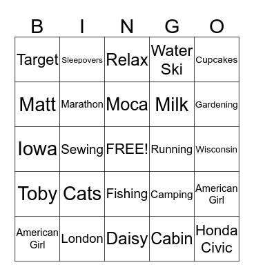 Erin and Matt Bingo Card