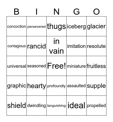 Vocabulary Bingo Card