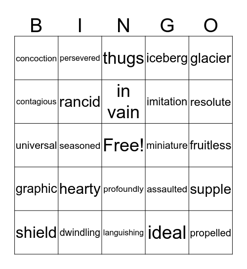 Vocabulary Bingo Card