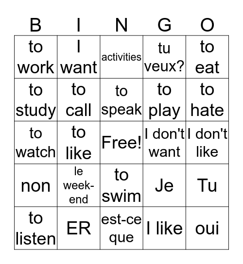 Le Week-end Bingo Card