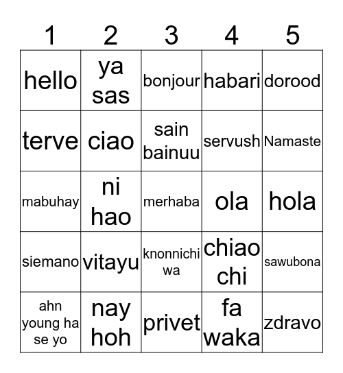 Talen bingo ISL- HALLO!!! Bingo Card