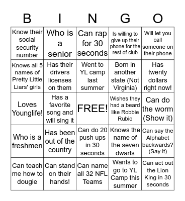 Warwick YL BINGO Card