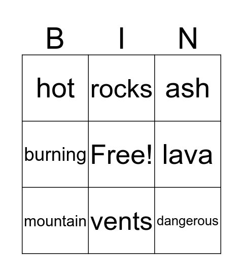 Volcano Bingo Card