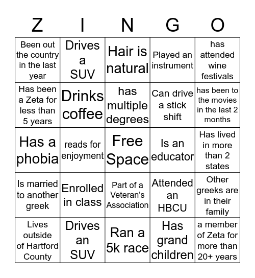 Meet and Greet Bingo Card