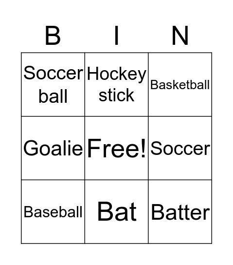 Sports Bingo Card