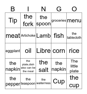 Spanish Bingo Card
