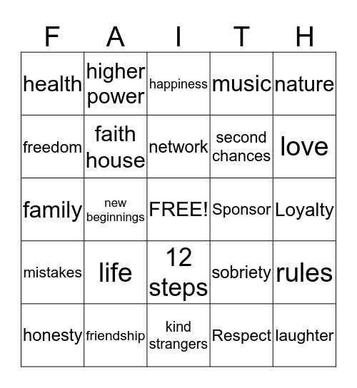 Faith House Bingo Card