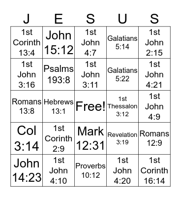 Greater Love Bible Bingo Card