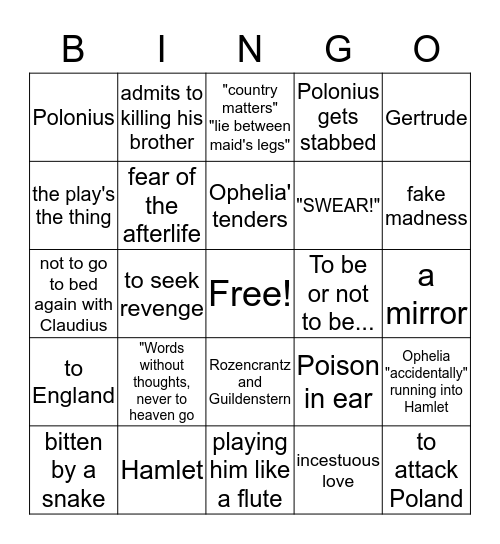 Hamlet Bingo Card