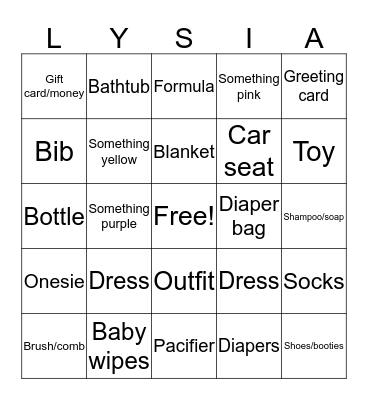 Baby Shower Bingo Card