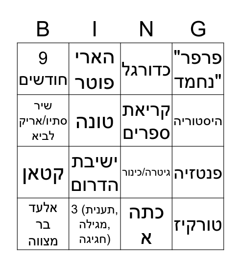 שבת בר מצווה אלעד Bingo Card