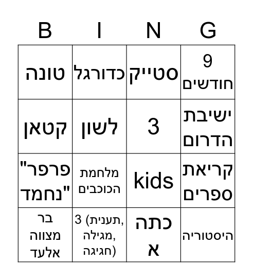 שבת בר מצווה אלעד Bingo Card