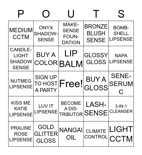 Ashley's Pouts With NO Doubts Bingo Card