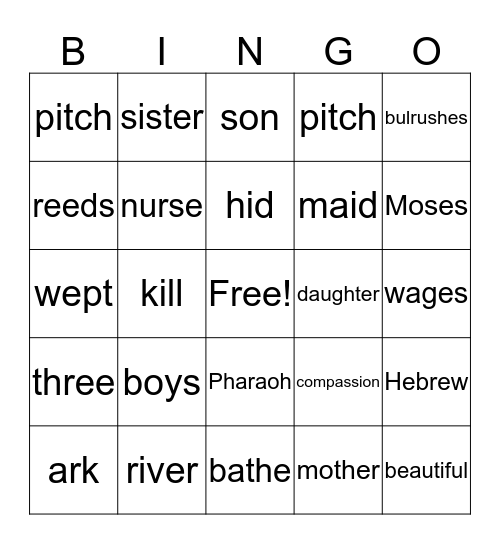 Moses - Birth of A Savior Bingo Card