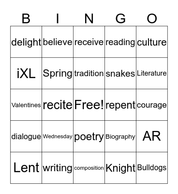 6th Graden BINGO Card