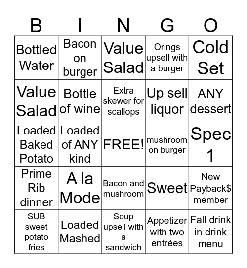 Upsell B-I-N-G-O Bingo Card