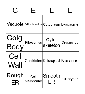 PARTS OF A CELL Bingo Card