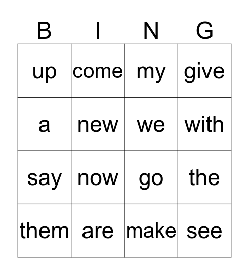 Kinder High Frequency Words 34-50 Bingo Card