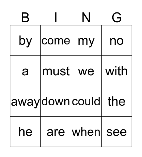 Kinder High Frequency Words 51-67 Bingo Card