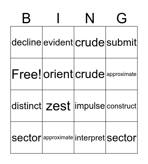Unit 17 Reading Voc. Bingo Card