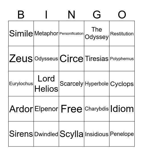Sirens/Scylla & Charybdis/Cattle of the Sun God Bingo Card