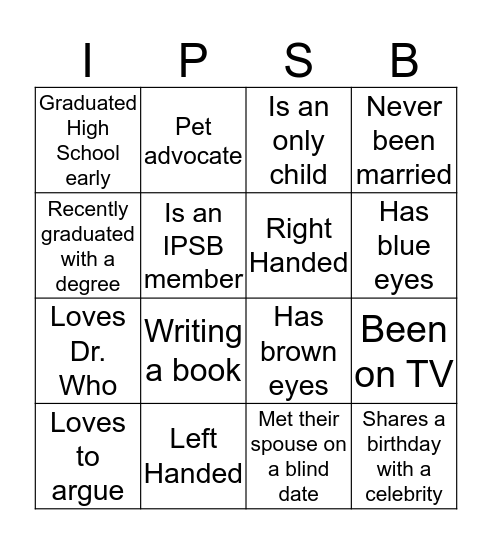 NAME THAT PERSON Bingo Card