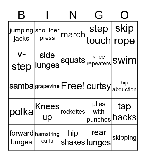 Cardio Bingo Card